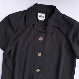 Vintage Leslie Fay Black Brass Button Short Sleeve Blazer Shirt Size 8